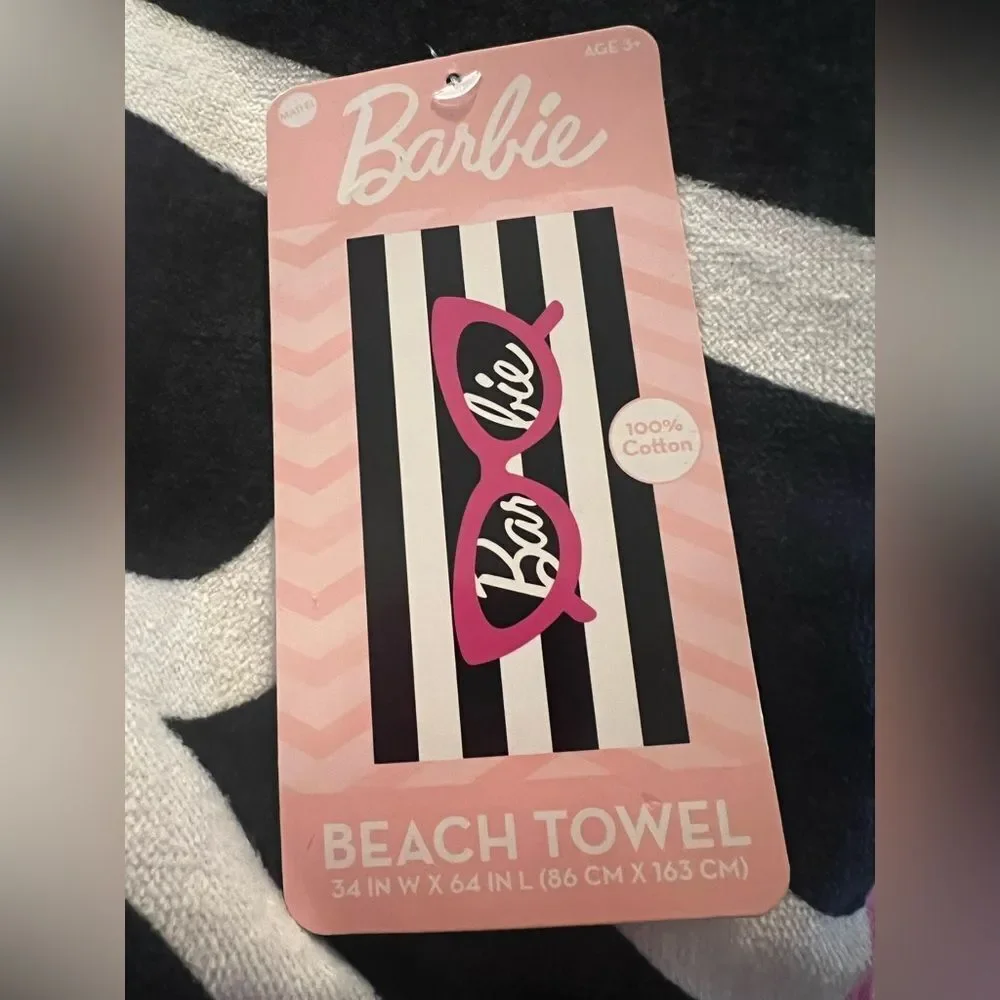 Barbie Black and White Stripe Beach Towel
